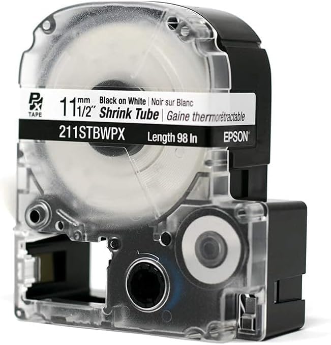 Epson LABELWORKS 211STBWPX-5PK Genuine Tape Cartridge - 5 Unit Pack of Black on White Shrink Tube Industrial Label Maker Tape - AWG 2-8, 1/2" (11MM) Wide, 8 ft (96") - 5 Pack