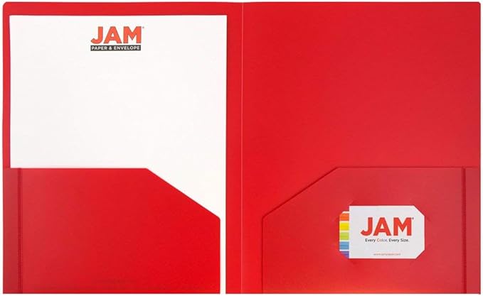 JAM PAPER Heavy Duty Plastic 2 Pocket Extra Tough School Folders - Red - 6/Pack