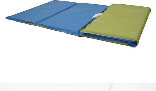 Children's Factory Nap Mats, 1 inch Thick Toddler Nap Mats for Preschools and Daycares, Comfortable and Soft 4 Section Folding Nap Mat, Sage and Deep Water, Set of 10
