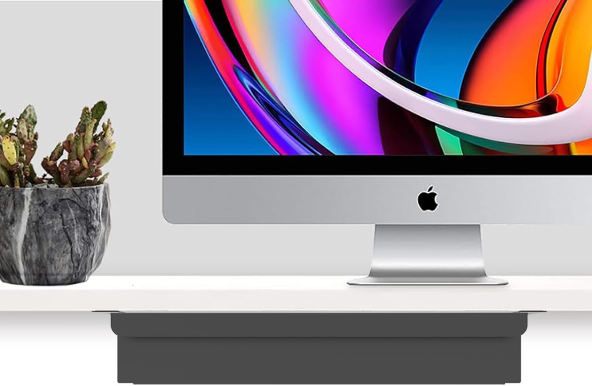 Under Desk Mounted Sliding Pull-Out Drawer for Office Desk W 19.2" x D 13.4" Storage Organizer for Sit Stand Workstation, Metal, Black (Large)