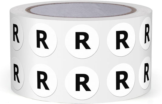 Letter R Round Stickers 0.5 Inch Vinyl Circle Capital Alphabet Labels Self-Adhesive Removable Waterproof Dots Tags for Home Office Inventory 1000 PCS