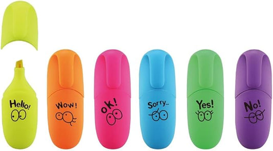 6 pieces Tiny Markers Fluorescent Colors Mini Highlighter Pen Neon Color Chisel Tip Cute Design Kawaii Gift