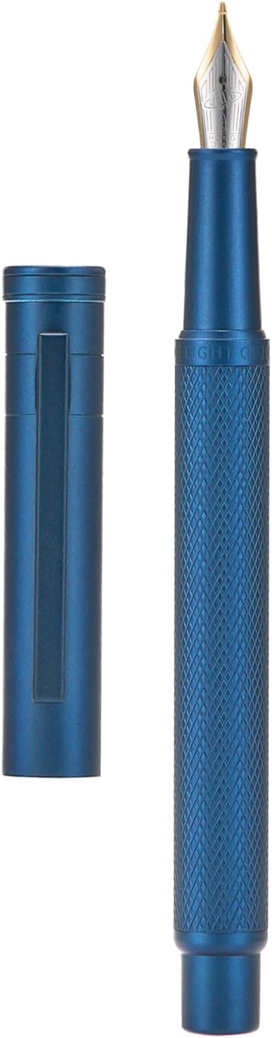 Hongdian 1851 Dark Blue Forest Fountain Pen Blade Nib Classic Design Calligraphy Pen with Converter and Metal Pen Case Set