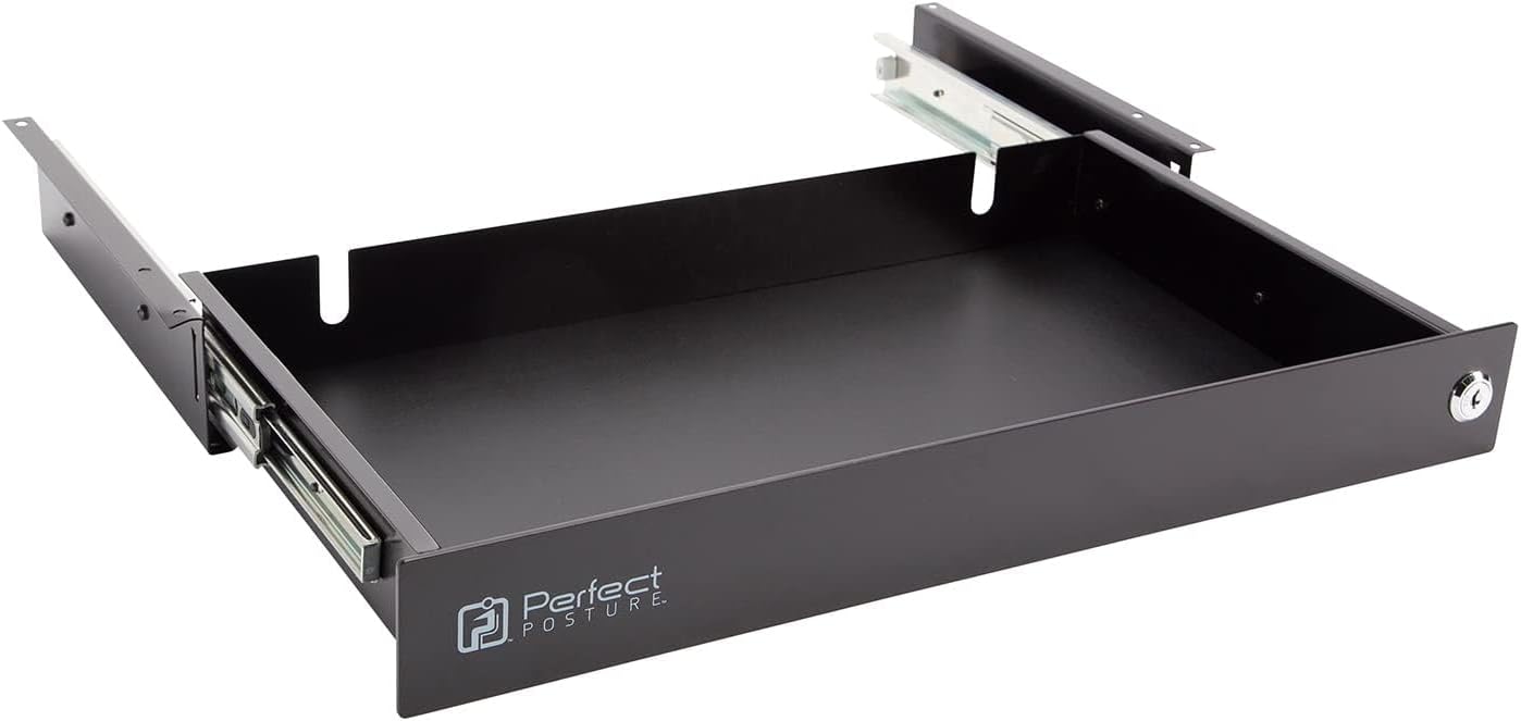 Perfect Posture Max Under Desk Storage Drawer – Large Desk Drawer with Lock for Regular & Sit-Stand Standing Desks, Black (19.5" x 7.5")