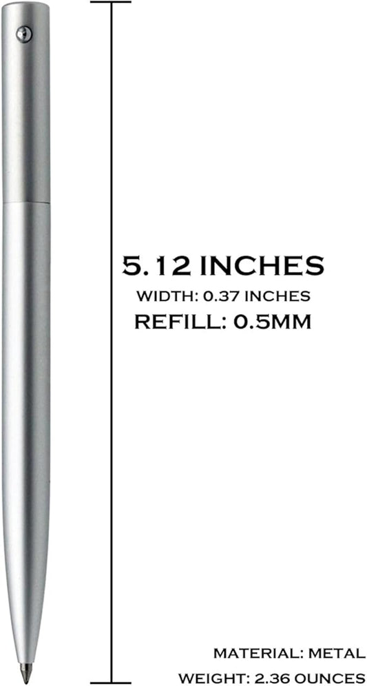 DUNBONG Retractable Metal Gel Pen, 0.5mm Medium Point Ballpoint Pens, Black Gel Ink (Silver)