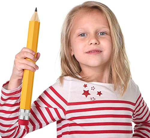 Leinuosen 12 Pcs Wooden Jumbo Pencils for Prop Gift Decor 14 Inch Giant Big Large Funny Novelty Comically Yellow Pencil with Eraser for School Office Party Favors