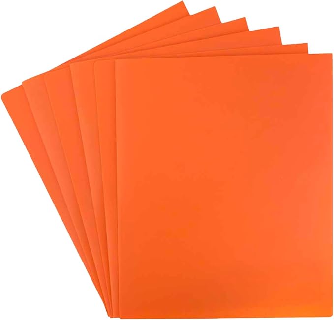 JAM PAPER Heavy Duty Plastic 2 Pocket Extra Tough School Folders - Orange - 6/Pack