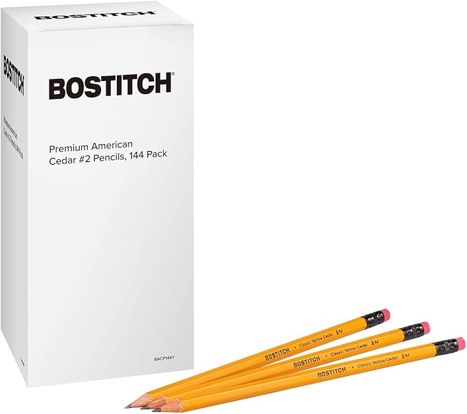 Bostitch Office Premium #2 Pencils, American Cedar Wood, Pre-Sharpened, HB Graphite, 144-Pack