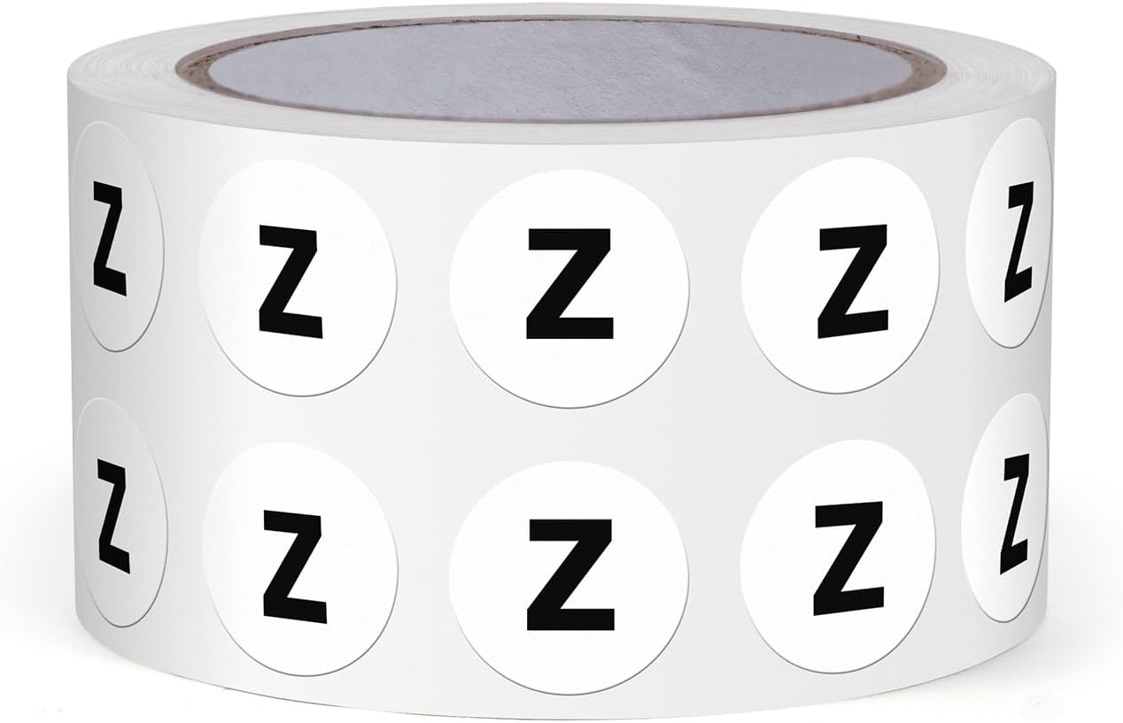 Letter Z Round Stickers 0.5 Inch Vinyl Circle Capital Alphabet Labels Self-Adhesive Removable Waterproof Dots Tags for Home Office Inventory 1000 PCS
