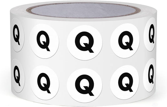 Letter Q Round Stickers 0.5 Inch Vinyl Circle Capital Alphabet Labels Self-Adhesive Removable Waterproof Dots Tags for Home Office Inventory 1000 PCS