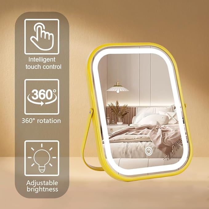 Rechargeable Vanity Mirror with Lights, Smart Touch Control Dimmable 3 Modes Light Portable Travel Desk Mirror