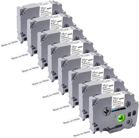 TZe-231 for PT-D220 D210 H110 D200 D400 1280 2030 2040 D610BT Ptouch Label Maker, 12mm.47 Laminated White Label Tape Refills Compatible with Brother TZE2318PKB, 1/2inchx26.2ft, 8-Pack