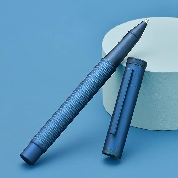 Hongdian Dark Blue Forest Rollerball Pen with Schmidt Black Ink Refill, Classic Design with Metal Case for Business Signature