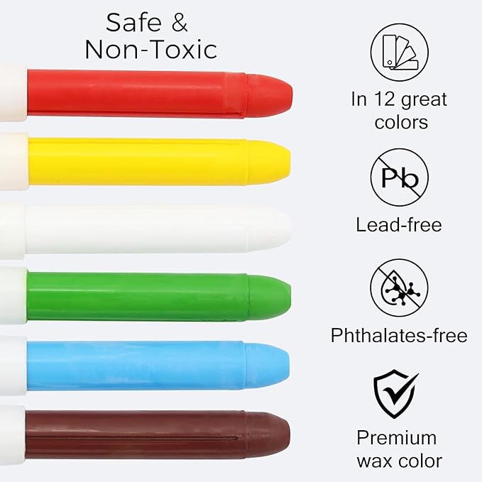 Lebze 12 Colors Toddler Crayons, Non Toxic Silky, Jumbo Washable Baby Coloring Tool, Large Size for Kids and Children, Safe Art School Supplies for Boys & Girls Flower Monaco