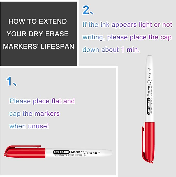 SFAIH Dry Erase Markers Fine Tip 12 Colors, 12 Pack (1 Dozen) - Low Odor Whiteboard Markers Set for Kids Art, Home Office, Calendar Planning | 5 Sizes: 12/24/48/72/144 Packs Available