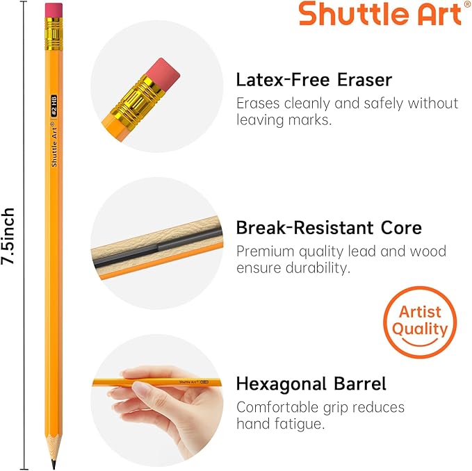 Shuttle Art Wood-Cased #2 HB Pencils, 1000 Pack Sharpened Yellow Pencils with Erasers, Bulk Pack Graphite Pencil for School and Teacher Supplies, Writing, Drawing and Sketching