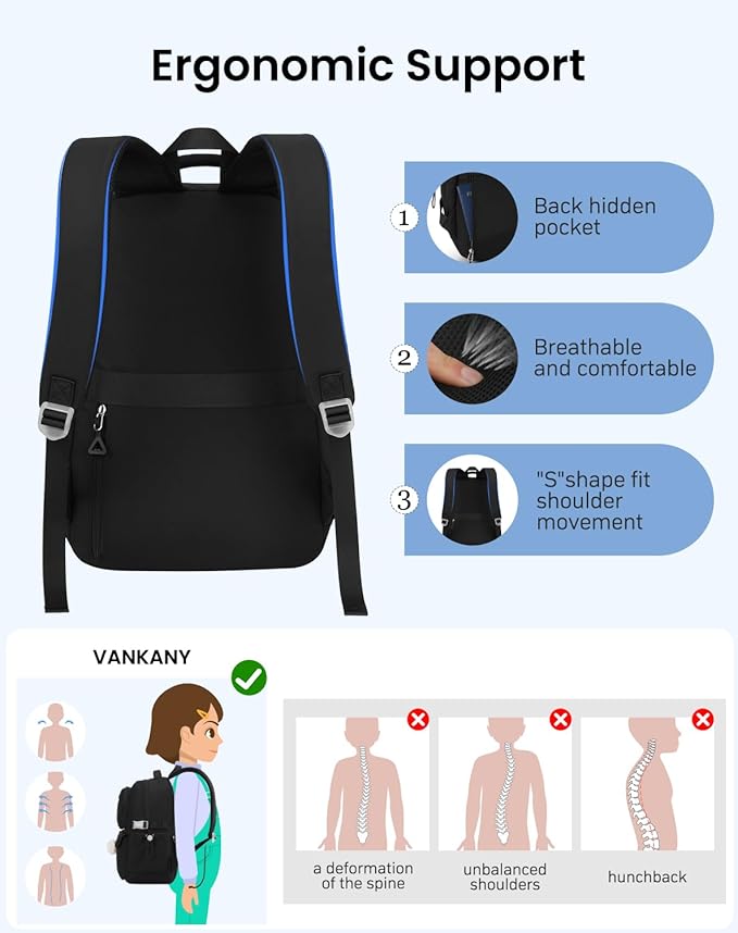 Teen Girls Backpack Black, College Student Book Bag for Womens, Middle High School Bag Elementary Kids Bookbags Morral Escolar Niña