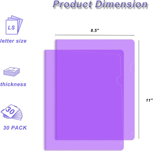 HOUYEE 30 Pack Clear Document Folder, Plastic Paper Sleeve Fit for Letter Size Paper, for Home, Office, and School Use(6 Assorted Colors)