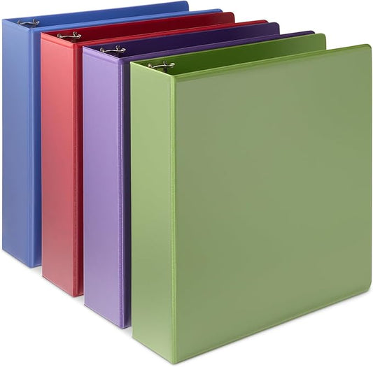 Amazon Basics 3 Ring 2 inch Binder, Round Rings, Assorted Colors, 4 Pack