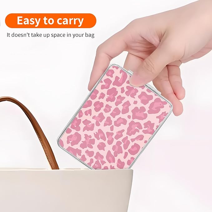 Compact Pocket Mirror, Cute Travel Mini Mirror with Magnification, Foldable Double-Sided Portable Cosmetic Mirror for Men, Women Pink Leopard