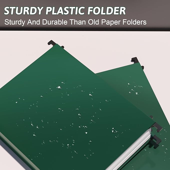 Plastic Hanging File Folder Extra Capacity,12 Pack Reinforced Hang Folders with Heavy Duty 2 Inch Expansion,Filing Cabinet Folders Letter Size,Hanging Organizer Designed for Bulky Files(Green)