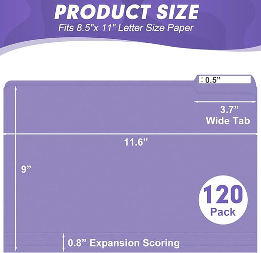 File Folder, HERKKA 120 Pack 1/3 Cut Tab File Folders, Letter Size, Assorted 6 Colors, Colored File Folders Designed for Office and Classroom Use