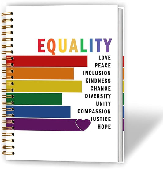 XUNLURY Equality Boho Rainbow Notebook, Diversity and Inclusion Journal, Positive Affirmation Journal, LGBTQ Rainbow Pride Hardcover Spiral Notebook, 5.5x8.3 Inch