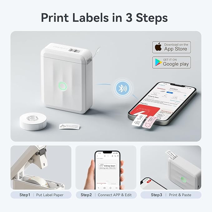 DEEPIN Label Maker Machine Portable Bluetooth Label Maker with Tape, Thermal Label Printer Multiple Templates for Phone, Mini Label Sticker Printer for Business Office Organization (Grey)