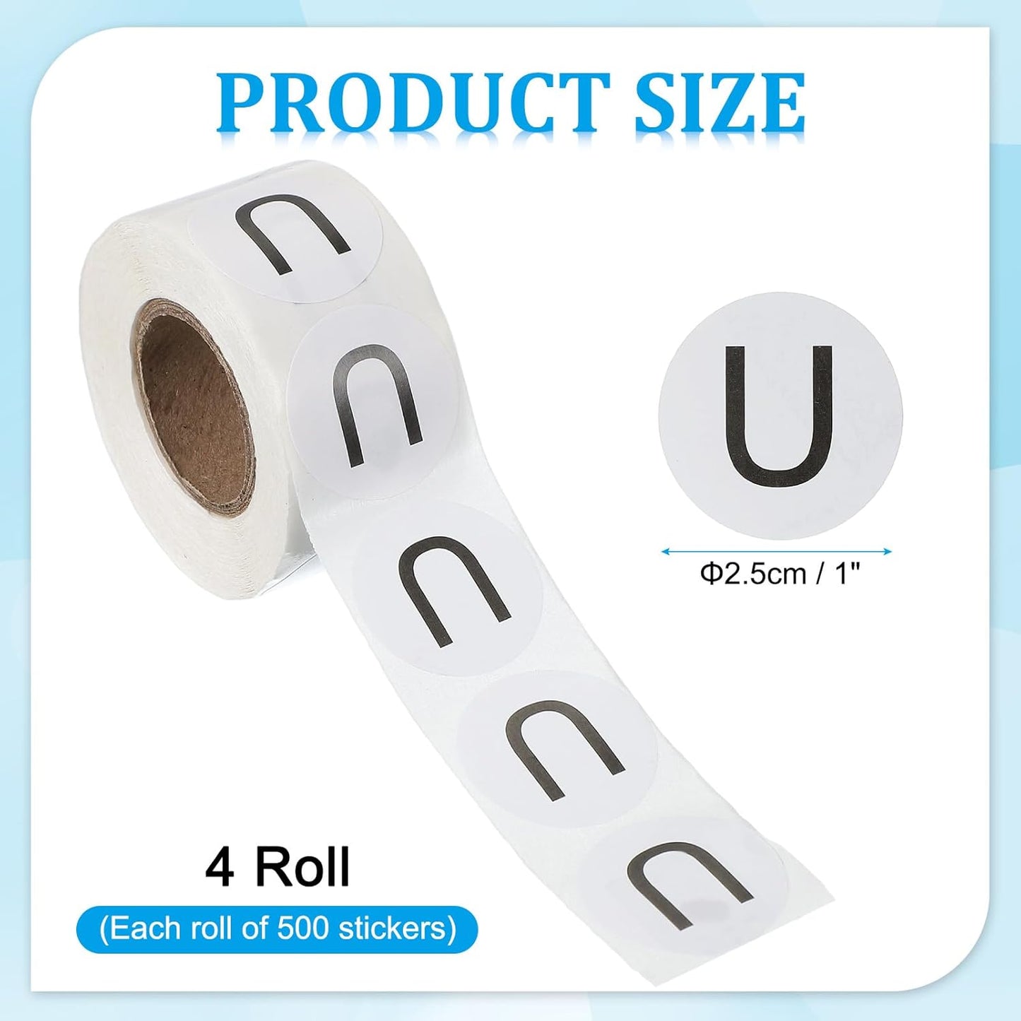 PATIKIL 1" Letter U Stickers, 4 Rolls Self-Adhesive Alphabet Round Circle Dots Labels for Organization Storage Inventory Boxes Scrapbook Craft 2000 Pcs Total