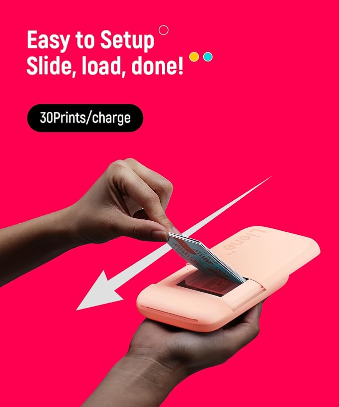 Liene Photo Printer, 2x3 Mini Instant Portable Color Mono Picture Printer w/ 50 Zink Adhesive Paper, Bluetooth 5.0, Compatible w/iOS & Android, Small Photo Maker for iPhone, Smartphones, Pink