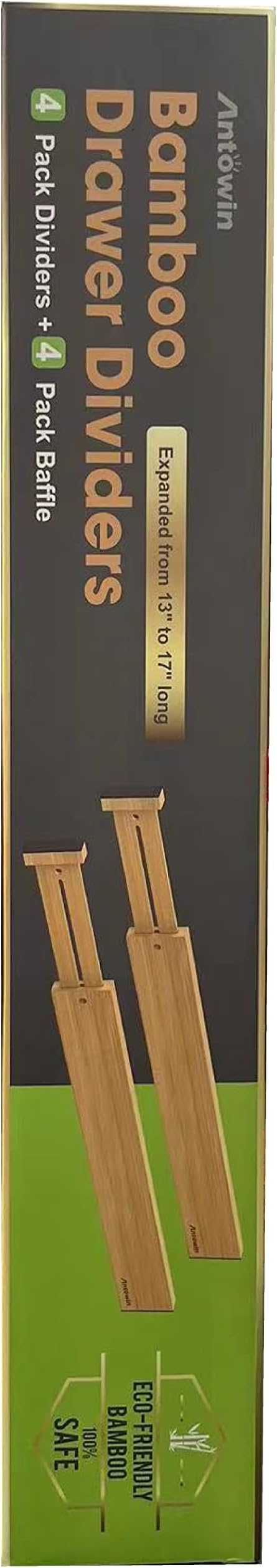 ANTOWIN Bamboo Drawer Dividers Organizers, Drawer Separators Splitter,13-17 inches Long Adjustable Spring-loaded Organizer for Large Utensil, Clothes, Tools Drawers (4+3)