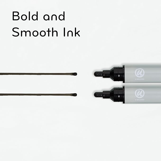 U Brands Bold Tip Liquid Glass Whiteboard Markers with Eraser for Glass Boards, Dry Erase Boards, and Chalk Boards, Black, Set of 12