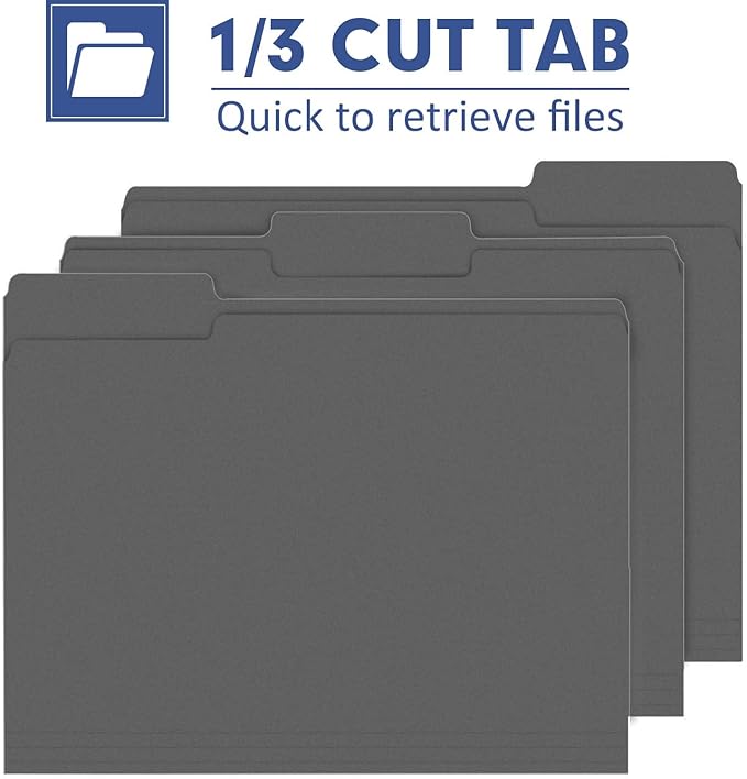 File Folder, PANDRI 120 Pack File Folder, 1/3 Cut Tab, Letter Size, Filing Folder for Office School Business, Dark Gray