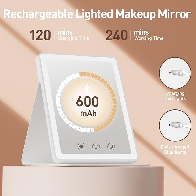 2025 Rechargeable Travel Makeup Vanity Mirror with 72 Led Lights,Portable Lighted Beauty Mirror,3 Color Lighting,Dimmable Touch Screen,Tabletop LED Folding Cosmetic Vanity Mirror Desk Table