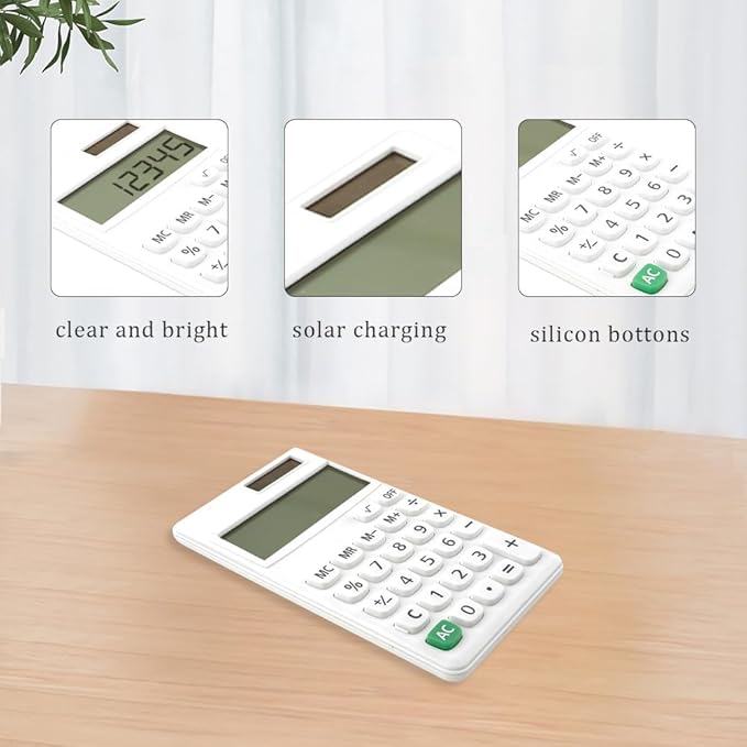Basic Mini 4 Function Calculators,Calculator Small,Back to School First Day of School Supplies,Desk Calculator,White Solar Pocket Calculators for Students Home Office Middle