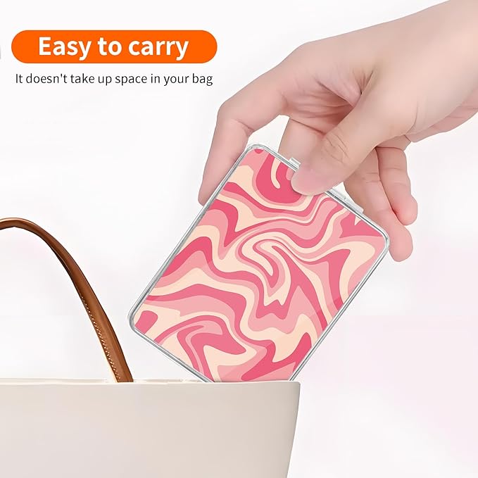 Compact Pocket Mirror, Cute Travel Mini Mirror with Magnification, Foldable Double-Sided Portable Cosmetic Mirror for Men, Women Pink Swirl Wavy