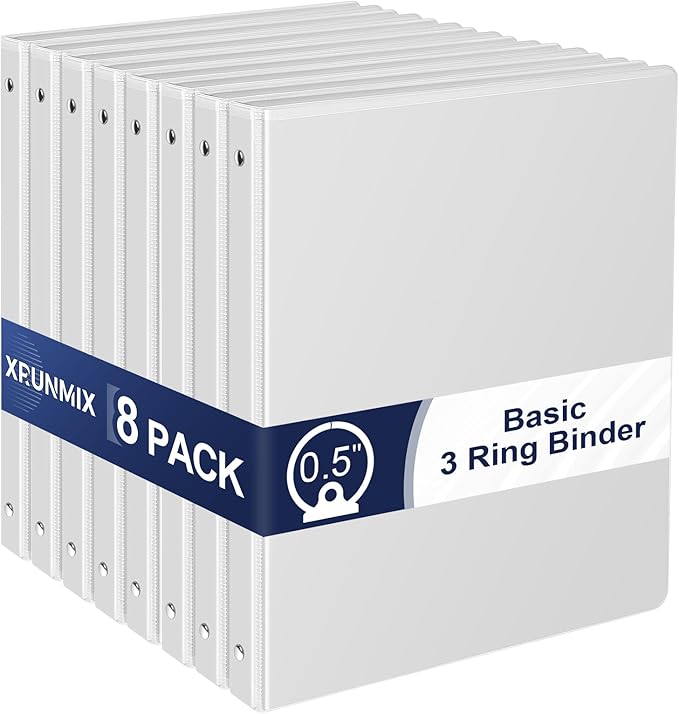 0.5-Inch 3-Ring-Binder with Pockets, 1/2'' Basic Binders 1-inch View Round Binders Holds 100 Sheets US Letter Size 8.5'' x 11'' - Bundle Packs Perfect for Home, Office, and School (0.5-inch)