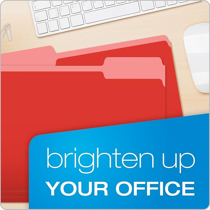 Pendaflex Colored File Folders Letter Size - 100 Pack of 12 Assorted Color Folders for Documents - 1/3-cut Tabs