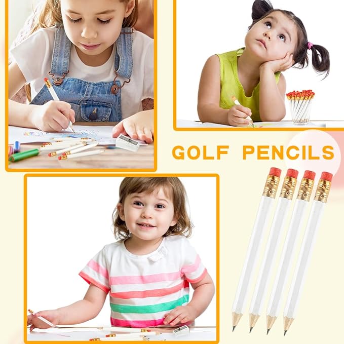 320 Pieces Golf Pencils Half Pencils Bulk with Eraser HB Small White Pencil with 2 Pencil Sharpeners for School Office Writing Bridal Wedding