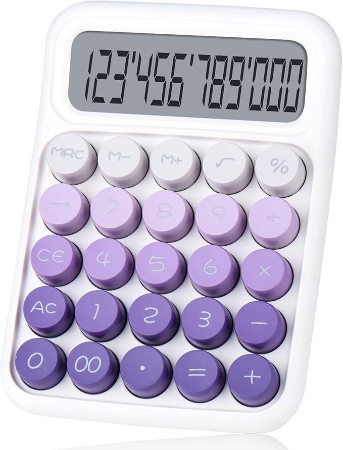 Mechanical Pushbutton Calculator,12 Digit Large LCD Display,Big Buttons Easy to Press,Colorful Candy Calculator,Automatic Sleep,with Battery.for Office,School, Home. (Violet)