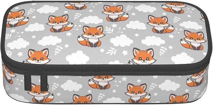 Cute Baby Fox Large Pencil Case With Zipper Compartments Stationery Pencil Bag For Kids Teens Students School Supplies