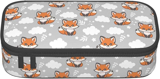 Cute Baby Fox Large Pencil Case With Zipper Compartments Stationery Pencil Bag For Kids Teens Students School Supplies