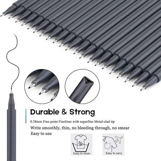Taotree Journal Planner Pens, 24 Black Fine Point Pens, Ideal for Art, Crafts, Scrapbooks, School, Office, and More
