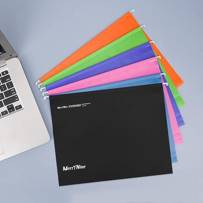 Merrynine Hanging File Folders Letter Size 15pcs, Polypropylene Filing Cabinet Folders Organizer with 1/5-Cut Tabs and Inserts, File Organizers for Office School Home Hospital, Black