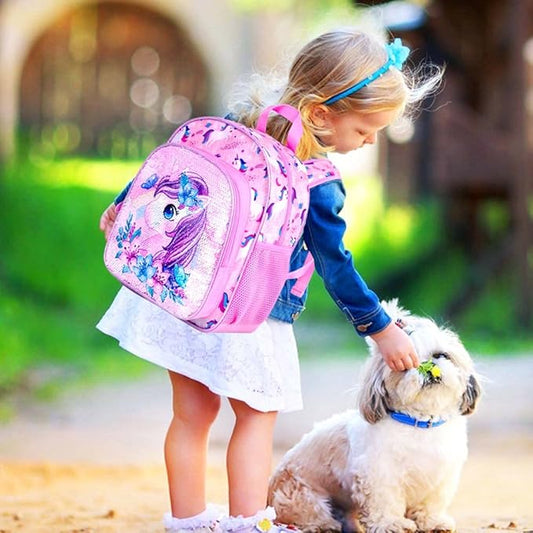 Toddler Backpack for Girls, Cute Unicorn Bookbag for Little Kids, 12” Sequin Kindergarten Preschool Schoolbag