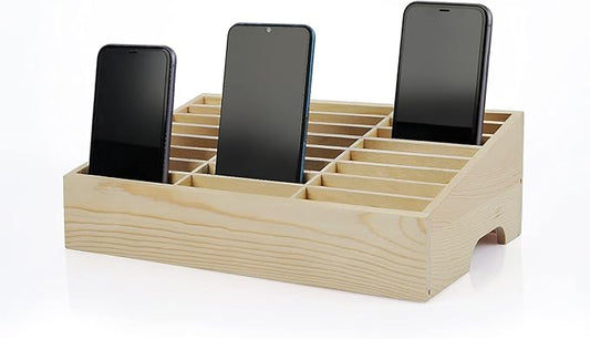 24-Grid Wooden Cell Phone Holder Desktop Organizer Storage Box for Classroom Office (24-Grid)