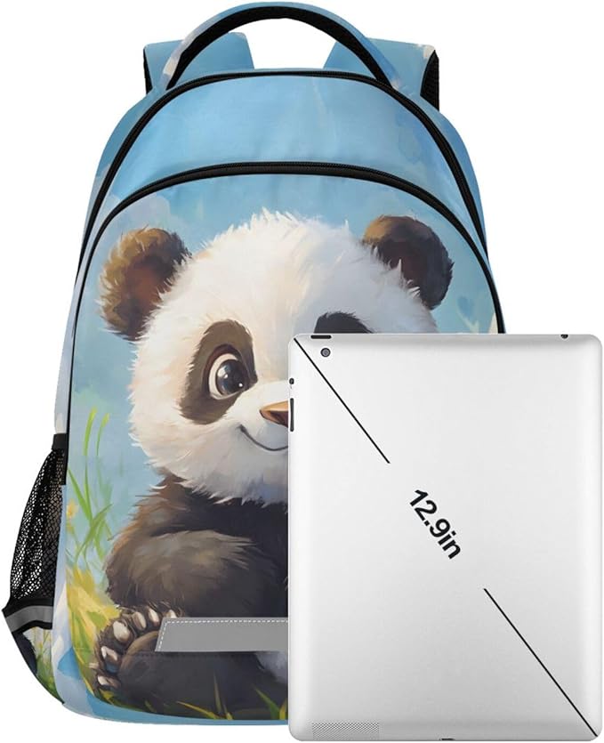 Panda in Grass Backpack for Boys Girls Elementary School Bag Kids Bookbag Travel Rucksack
