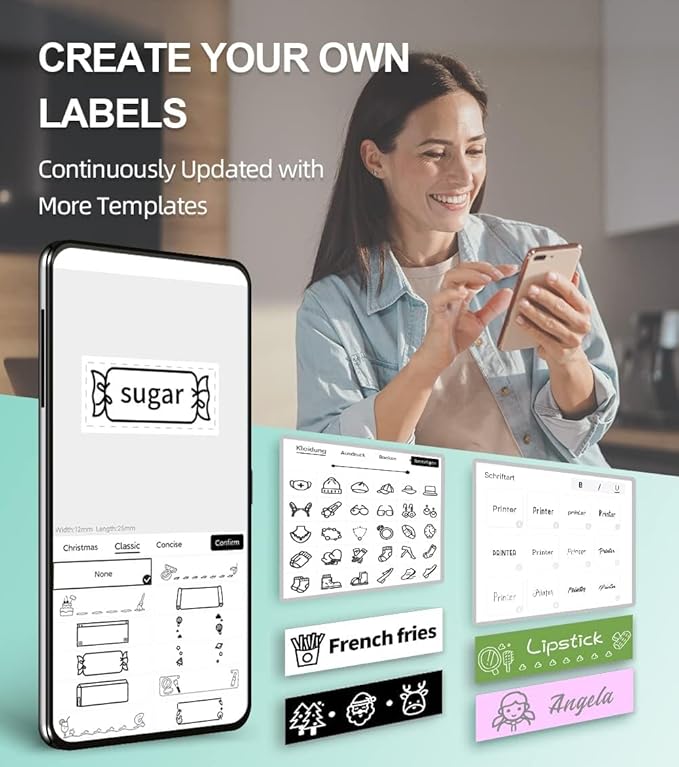 Phomemo P12 Label Maker Machine with Tape, Bluetooth Small Thermal Label Printer with Multiple Templates Mini Label Maker for Home, School, Organization, Office, Green