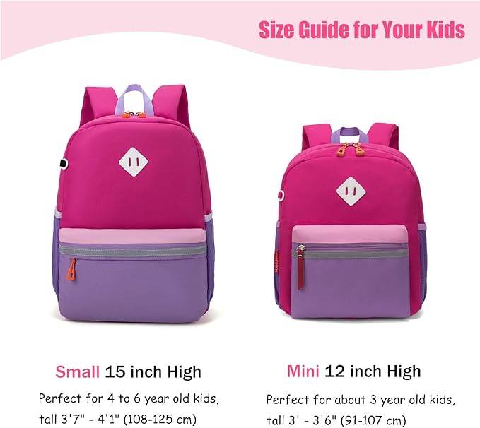 HawLander Little Kids Backpack for Girls Toddler School Bag Fits 3 to 6 years old, 15 inch, Purple