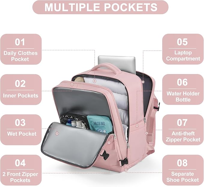 Large Travel Backpack for Women Airline Approved Carry on Backpack for Airplanes Mochila De Viaje Personal Item Travel Bag Spirit Airlines Personal Item Bag 18x14x8 Backpack for Traveling on Airplane